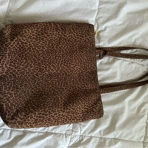 ‘90s vintage Leopard Print Brown Tote Bag with Double Straps